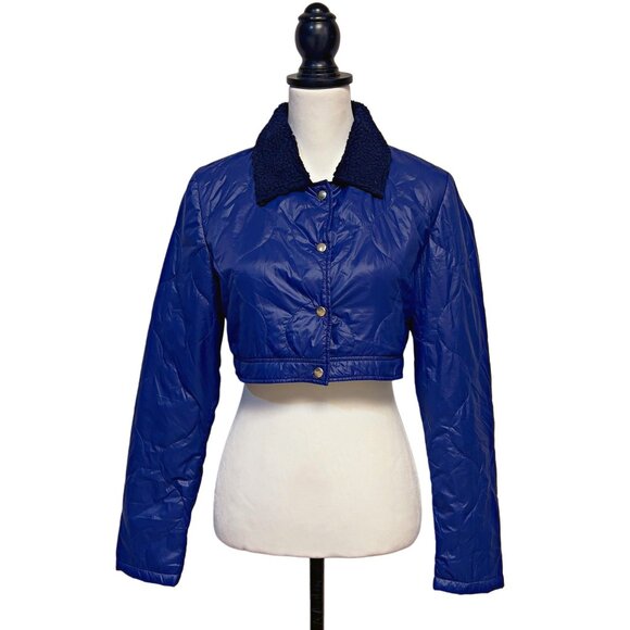 Poster GRL Women Puffer Cropped Jacket Sherpa Collar Streetwear Lightweight Coat - Picture 5 of 12